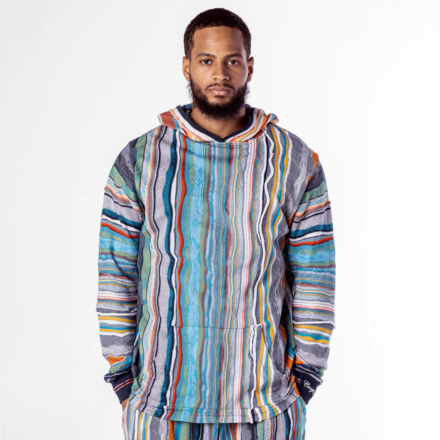 New - COOGI Light Weight Sweater Knit Hoody in Blue and Gray - Image 3